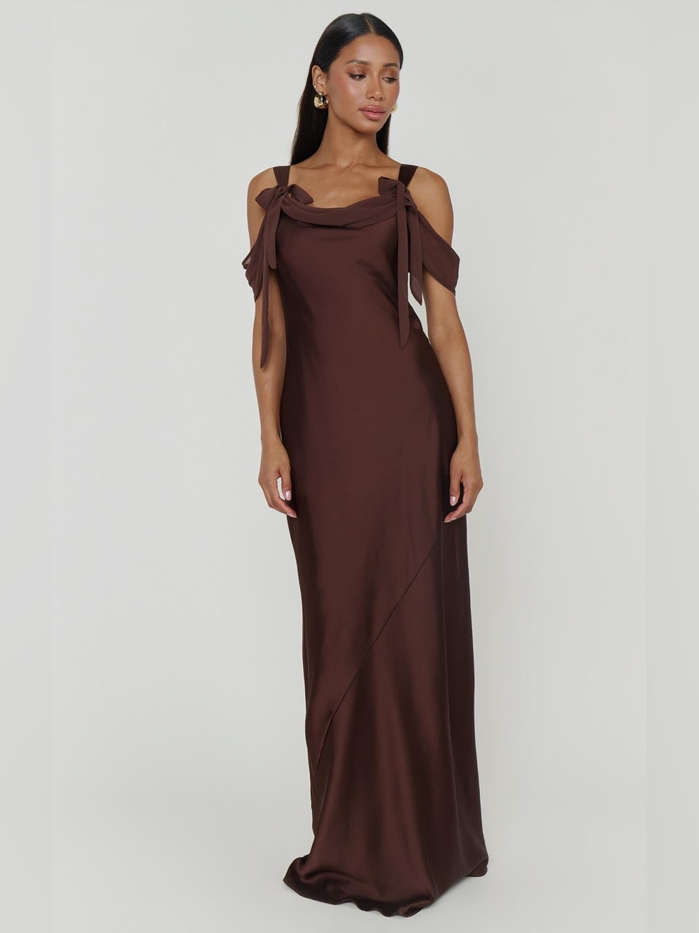 NWT Show Me Your Mumu Bella Maxi Dress size XL Chocolate Brown Luxe Satin